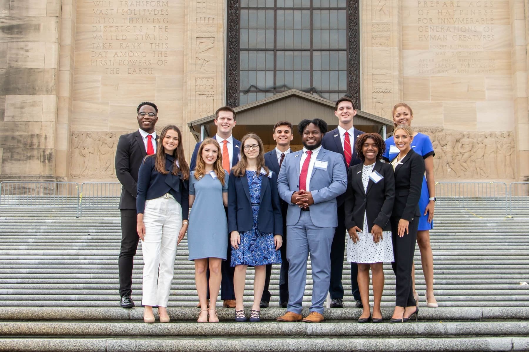 The 2021 Lamar Governor's Fellows, Colin Raby among them, on the steps of the Louisiana State Capitol